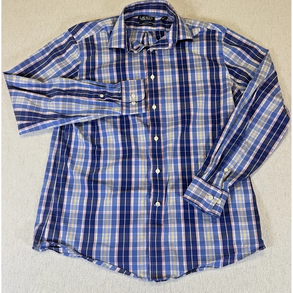 Ralph Lauren Performance Stretch Shirt Mens‎ L 16 34/35 Blue Plaid Button Down